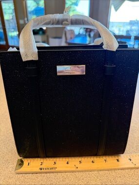 NWT kate spade black glitter mini tote Kenzie limited kk032 with gold plaque